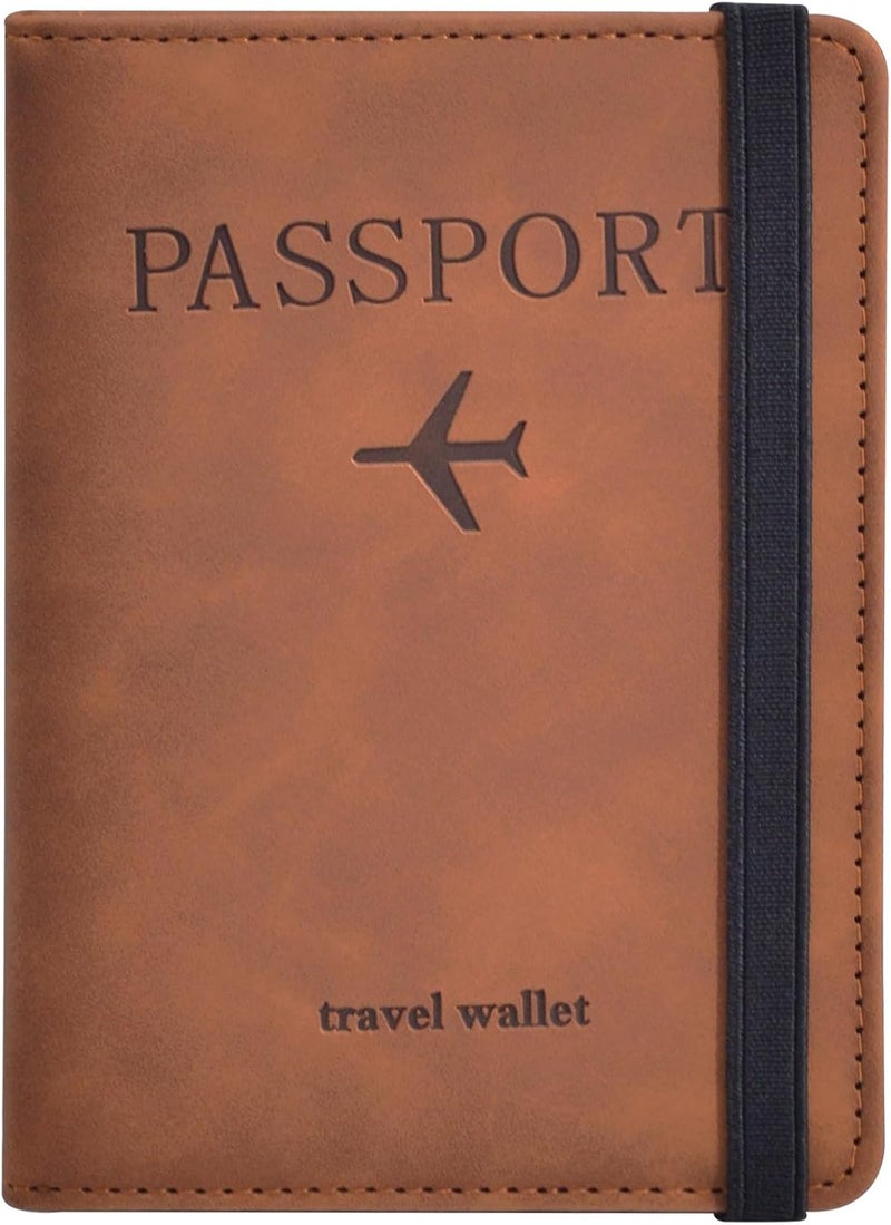 KAOBAN Passport Holder, Passport Cover with Credit Card Slot and Boarding Pass Slot Combo, Passport Wallet Case Book Travel Must Have, RFID Blocking Leather Travel Accessories, Brown - Image 1